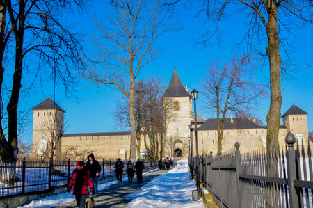 Unidentified people visit the historic castleの写真素材