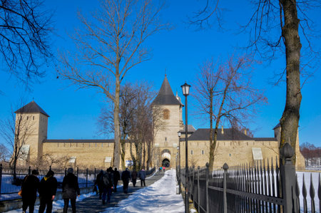 View of the entrance to the castle in Vilnius, Lithuaniaの写真素材