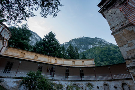 Abandoned monastery in the mountains of Herculane Romaniaの写真素材