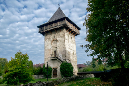 The tower of the medieval castle in the village of Ljubljana, Sloveniaの写真素材