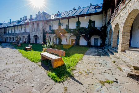 The courtyard of a medieval castle in the city of Veliko Tarnovo, Bulgariaの写真素材