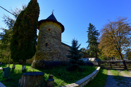 Old stone tower in the old town of Banska Stiavnica, Slovakiaの写真素材