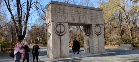 Unidentified people visit the memorial to the soldiers of the Great Patriotic War.の写真素材