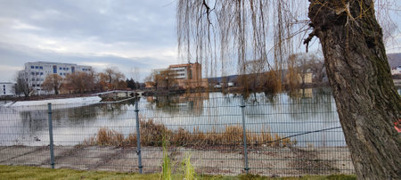Panoramic view of the river and the city.の写真素材
