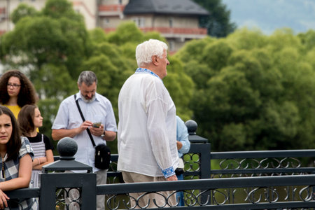 Participants take part in a political rally in Krakow.の写真素材