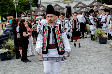 Group of people in traditional costume at a festival.の写真素材