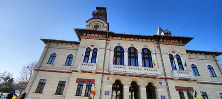 Old Town Hall in Targu Jiu Romaniaの写真素材