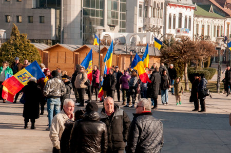 Unidentified people with flags in Kiev, Ukraineの写真素材