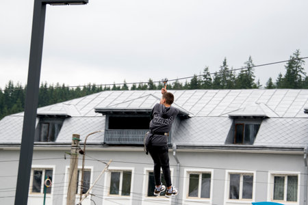 A man is engaged in sports on the street.の写真素材