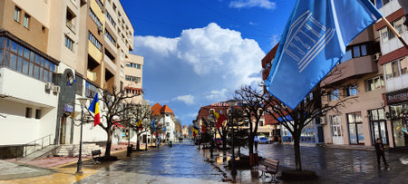 View of the main street of Târgu Jiuの写真素材