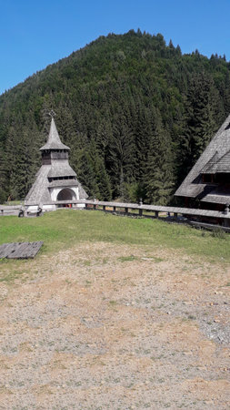 Old wooden church in Dolomites, South Tyrol, Italy