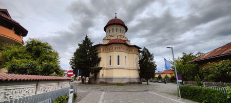 Panoramic view of the church of St. Nicholas in Sibiu, Romania
