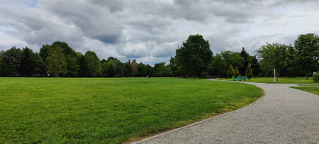 panoramic view of the park on a cloudy day in summer