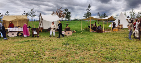Unidentified people at the festival of historical reconstructionの写真素材