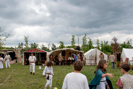 Unidentified people in historical reenactmentの写真素材