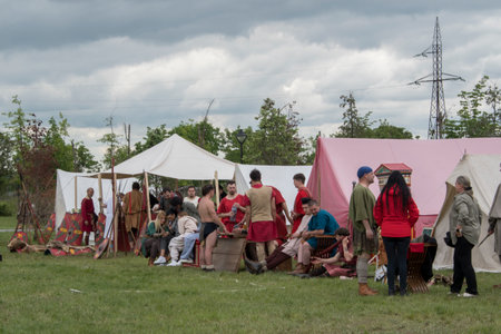Unidentified participants of historical reenactment festivalの写真素材