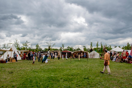 Unidentified people at the festival of medieval cultureの写真素材