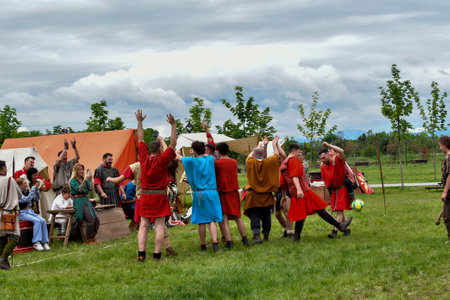 Unidentified participants of historical reenactment festivalの写真素材
