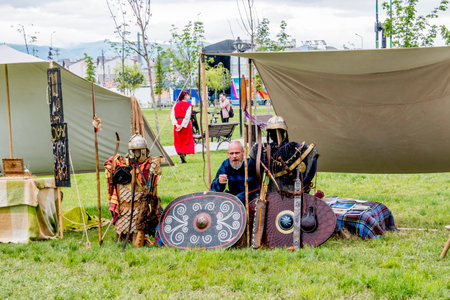 Unidentified participants of historical reenactment festival
