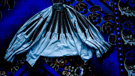 Close-up view of a traditional Indian clothing on display in a shop