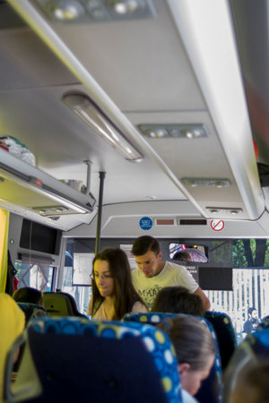 View from inside of the busの写真素材