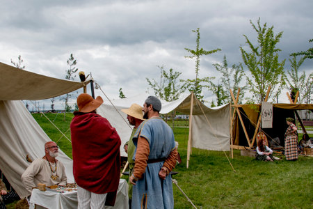 Unidentified people in historical reenactment