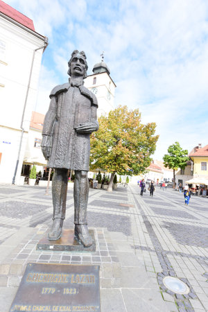 Monument to the famous Czech poet Gejza Lazar in the town of Roznava.の写真素材