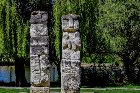 Ancient Mayan statues in the park of the city of Yerevan, Armeniaの写真素材