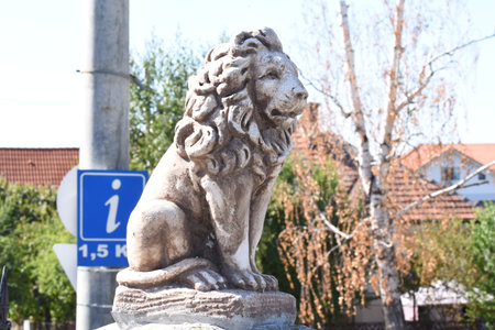 Lion statue in the city of Nessebar, Bulgaria.の写真素材