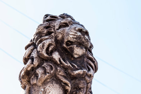 lion statue in the street, closeup of photo with shallow depth of fieldの写真素材