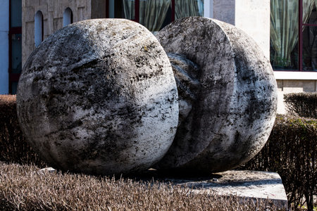 Detail of a stone fountain in the center of Lisbon, Portugalの写真素材