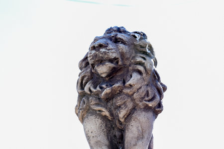 lion statue in the park, closeup of photo with shallow depth of fieldの写真素材