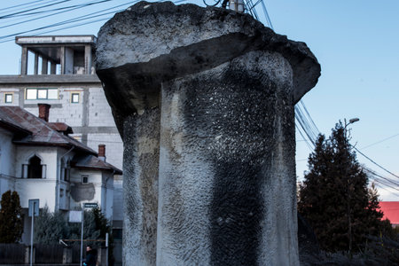 Old concrete pillar in front of the house, closeup of photoの写真素材