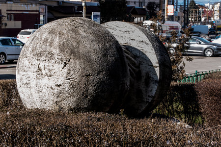 Old stone ball on the street in the city. Father Dorneiの写真素材