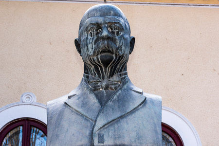 Statue of a man in the center of Vilnius, Lithuaniaの写真素材