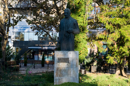 Monument to Alexander Pushkin in Vatra Dornei Romaniaの写真素材