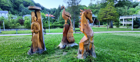 Wooden sculptures in the park of the city of Graz, Austriaの写真素材