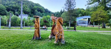 Wooden sculpture in the park. Sculptures in the park.の写真素材