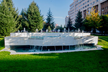 Fountain in the city park.の写真素材