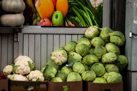 Fresh vegetables on a market stall in the city of Jerusalem in Israel