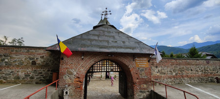 Panoramic view of the entrance to the medieval castle of Sighisoara, Romania