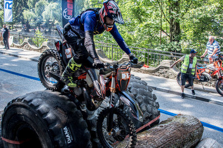Motorcyclists compete at the end of the race.
