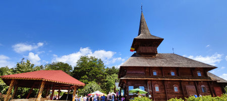 Panoramic view of old wooden church in Chiang Mai, Thailandの写真素材
