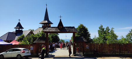 Unidentified people at the entranceの写真素材