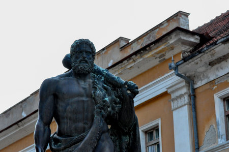 Statue of a man in the center of Lviv, Ukraineの写真素材