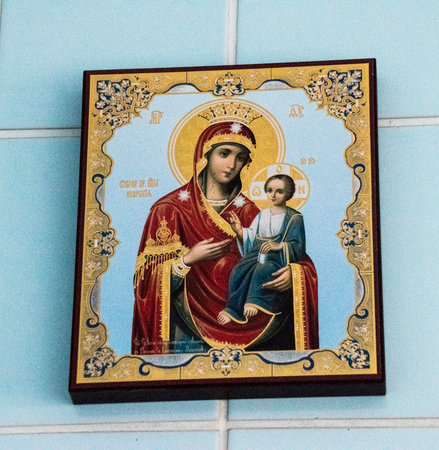 Icon of the Virgin Mary with child Jesus.の写真素材