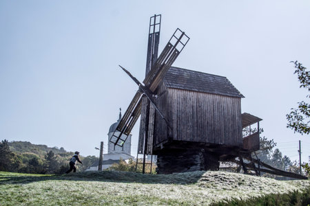 Old wooden windmill in the village of Veliko Tarnovo, Bulgaria