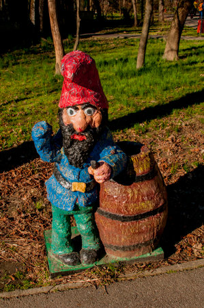 Ceramic figurine of a gnome in the park.の写真素材