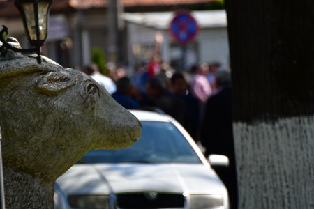 Statue of a sheep on the street of Carmona.の写真素材