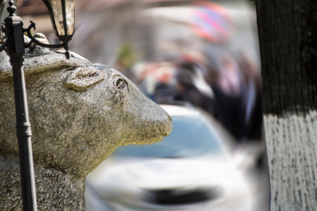 Statue of a sheep in the city of Lisbon, Portugal.の写真素材